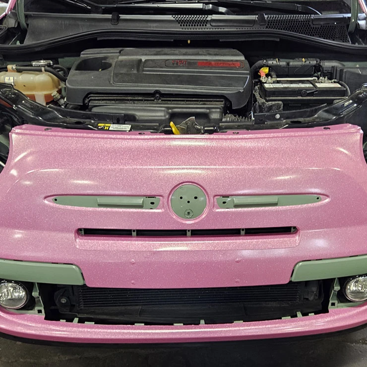Hood wrapped separately during a color-change car wrap in Springfield, Oregon