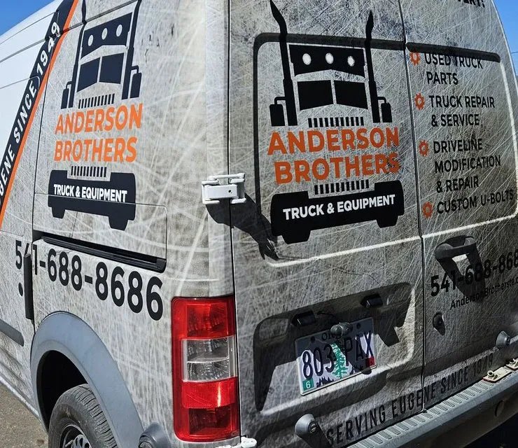 Anderson Brothers Truck and Equipment van wrapped at Blue Rose Auto