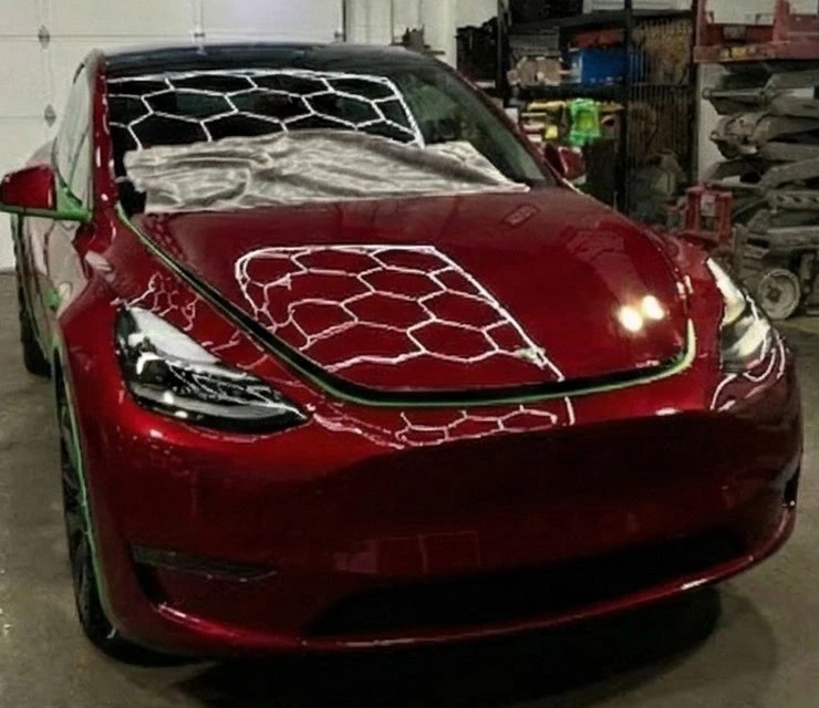 Tesla car wrap installed in the Blue Rose Auto bay in Springfield, OR