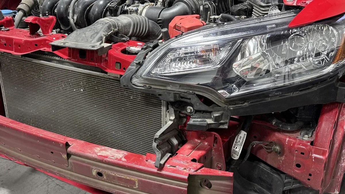 Bumper cover removed to show crushed reinforcement during a collision inspection at our Springfield, OR body shop Bumper cover removed to show crushed reinforcement during a collision inspection at our Springfield, OR body shop